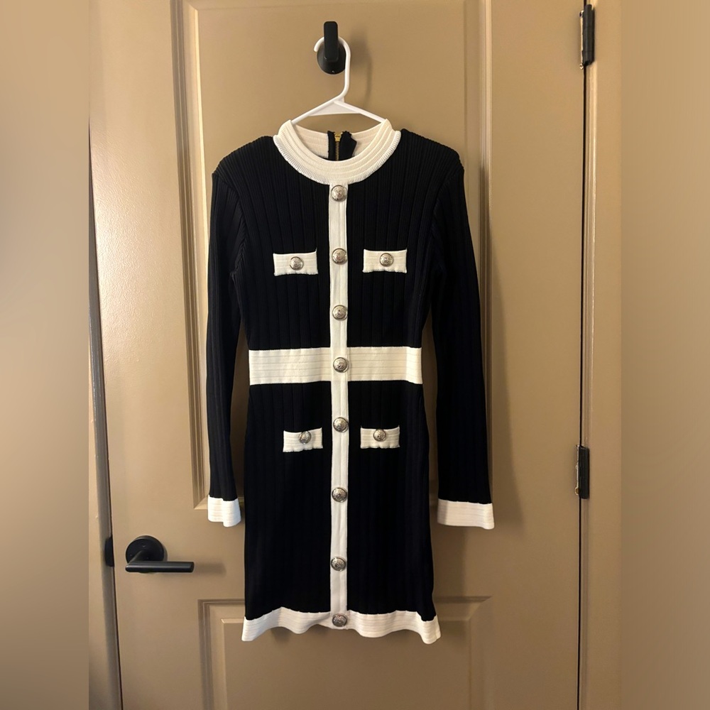 Balmain style black and white knitted dress in size S / 36